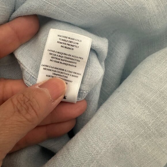 Rails Matea Lace Up V Neck Shirt Spread Collar Linen Blend Vintage Blue Sz M - Picture 12 of 12